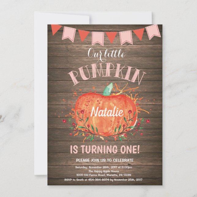 Rustic Girl Pumpkin Birthday Invitation Pink (Front)