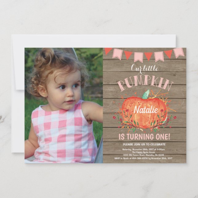 Rustic Girl Pumpkin Birthday Invitation Pink (Front)