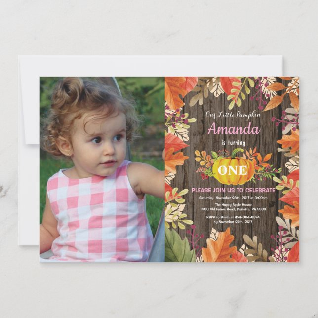 Rustic Girl Pumpkin Fall Birthday Invitation (Front)