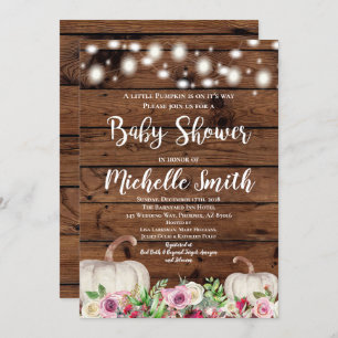 Rustic Girl Pumpkin Fall Greeney Pink Baby Shower Invitation