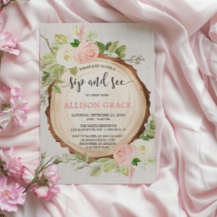 Rustic girl sip and see meet greet woodland shower invitation