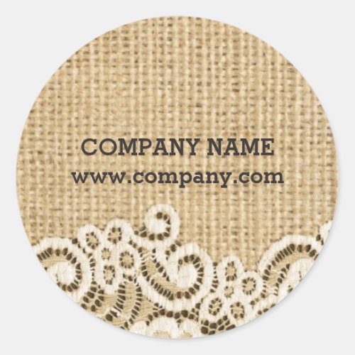rustic Girly western country burlap lace Classic Round Sticker