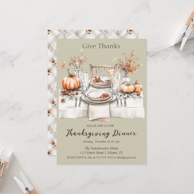 Rustic Give Thanks Dinner  Invitation (Front/Back In Situ)