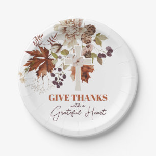 Rustic Give Thanks Fall Floral Paper Plate