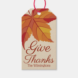 Rustic Give Thanks Fall Leaf Personalized Gift Tags