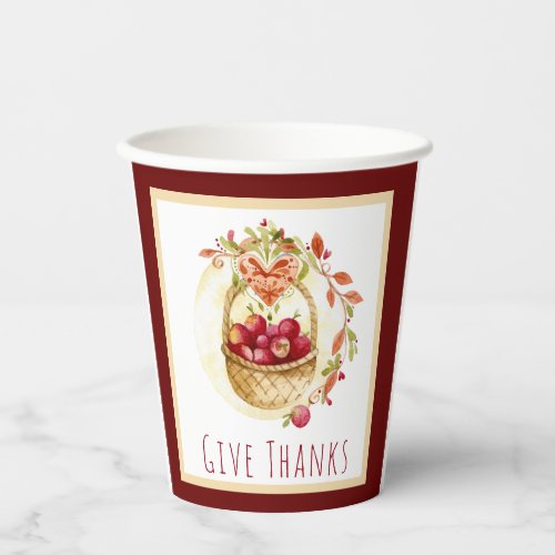 Rustic Give Thanks Harvest Basket Thanksgiving    Paper Cups