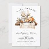 Rustic Give Thanks Thanksgiving Dinner Invitation | Zazzle