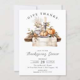 Rustic Give Thanks Thanksgiving Dinner Invitation | Zazzle