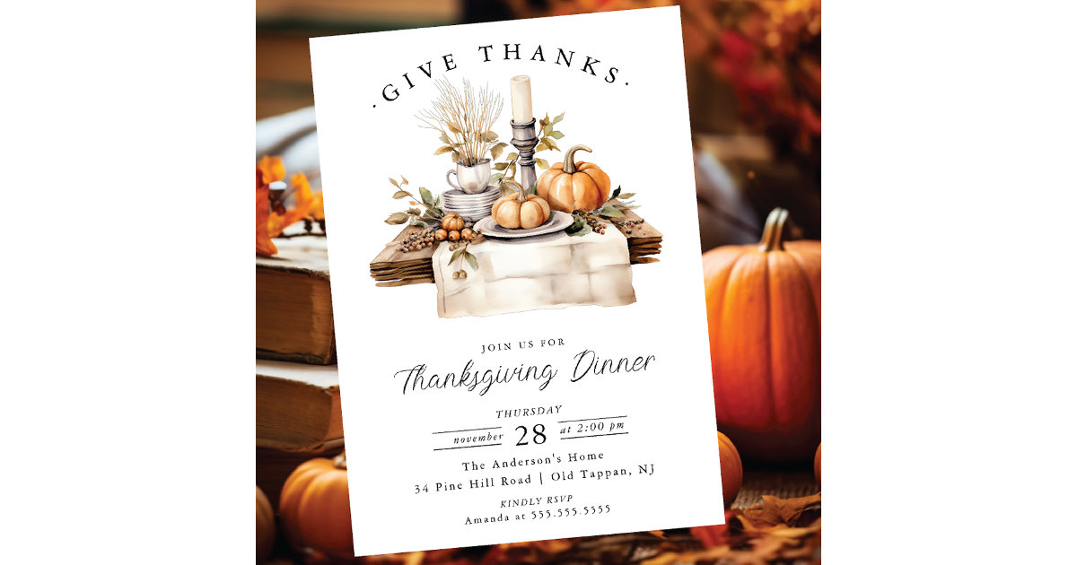 Rustic Give Thanks Thanksgiving Dinner Invitation | Zazzle