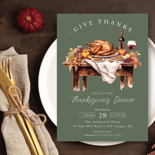 Rustic Give Thanks Thanksgiving Dinner Invitation