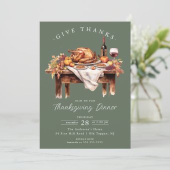 Rustic Give Thanks Thanksgiving Dinner Invitation | Zazzle