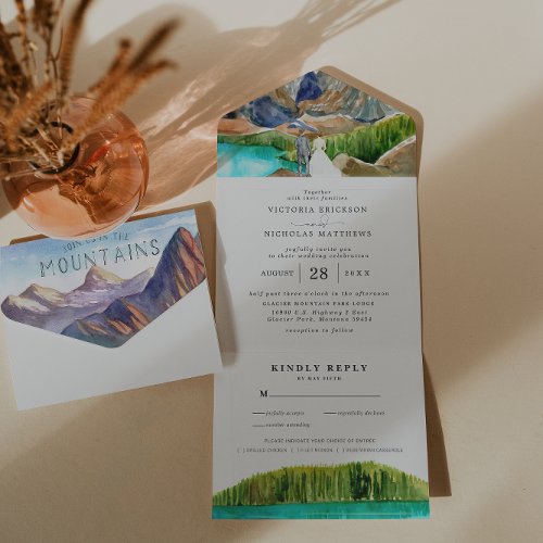 Rustic Glacier Lake Mountain Wedding All In One Invitation