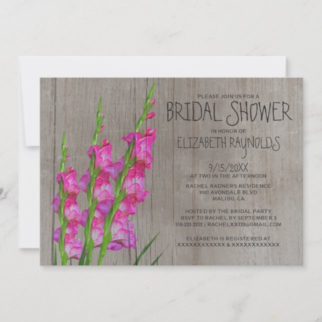 Rustic Gladiolus Bridal Shower Invitations (Front)