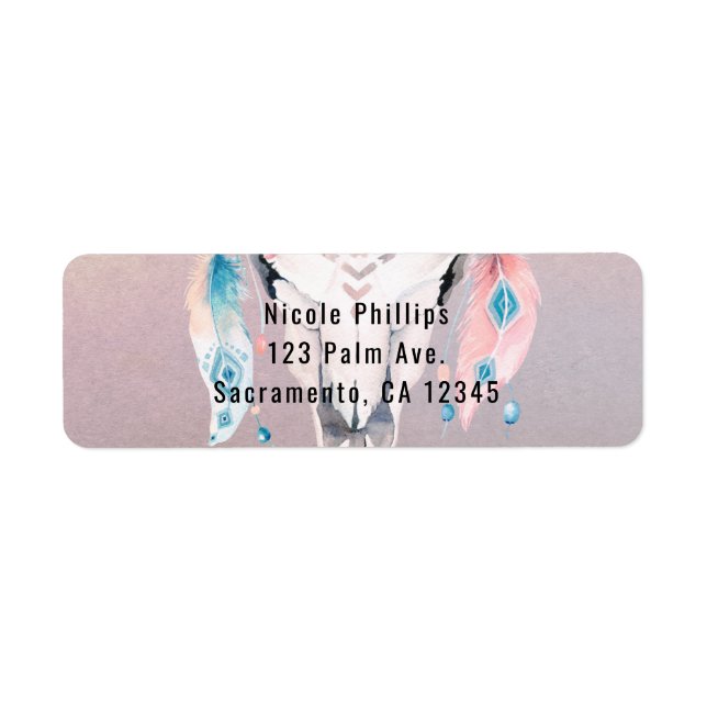 Rustic Glam Boho Floral Cow Skull Country Party Label (Front)