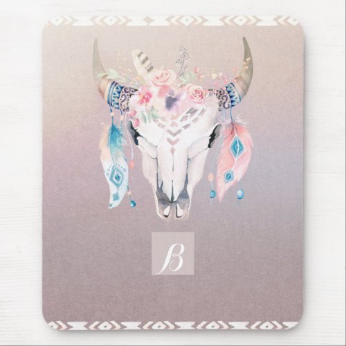 Rustic Glam Boho Floral Cow Skull Iridescent Chic Mouse Pad