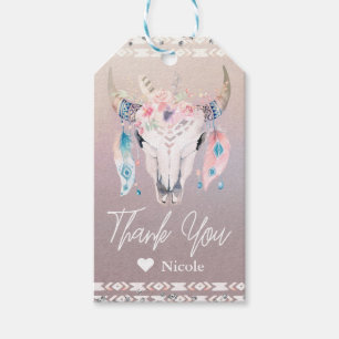 Rustic Glam Boho Floral Cow Skull Party Favor Gift Tags