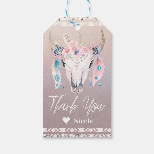 Rustic Glam Boho Floral Cow Skull Party Favor Gift Tags