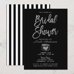 Rustic Glam Chic Silver & Stripes Bridal Shower Invitation