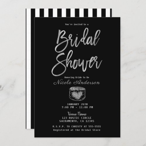 Rustic Glam Chic Silver  Stripes Bridal Shower    Invitation