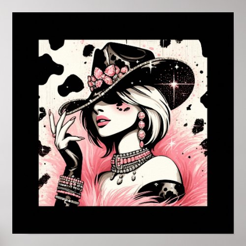 Rustic Glam Cowgirl Pink Sparkle Cowhide Print