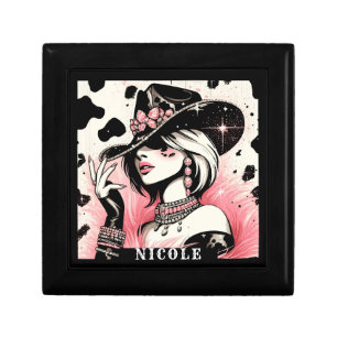 Rustic Glam Cowgirl Pink Sparkle Cowhide Print Gift Box