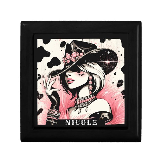 Rustic Glam Cowgirl Pink Sparkle Cowhide Print Gift Box (Front)