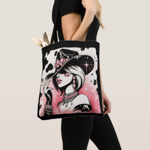Rustic Glam Cowgirl Pink Sparkle Cowhide Print Tote Bag