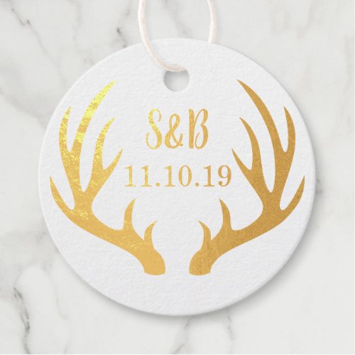 Rustic Glam Gold Antlers  Wedding Thank You Foil Favor Tags