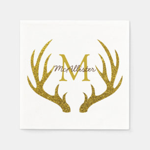 Rustic Glam Gold Faux Glitter Deer Antlers Napkins