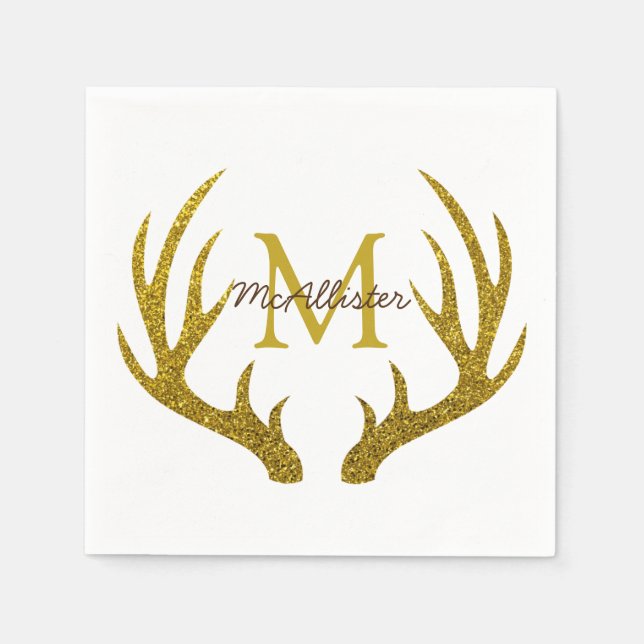 Rustic Glam Gold Faux Glitter Deer Antlers Napkins (Front)