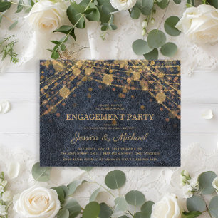 Rustic Glam Gold String Lights Engagement Party Postcard