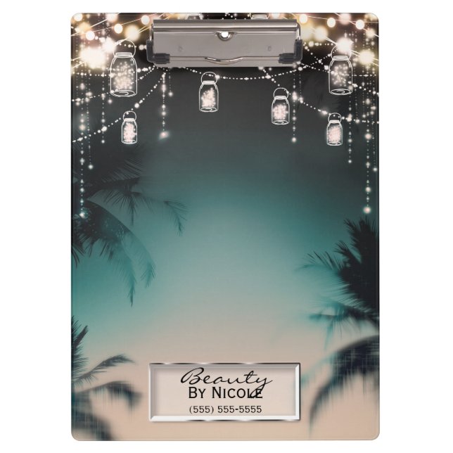 Rustic Glam Mason Jar Lights Glam Personalized Clipboard (Front)