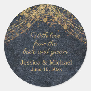 Rustic Glam Navy Blue Gold Bride Groom Classic Round Sticker