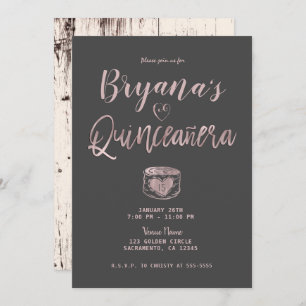 Rustic Glam Rose Gold Pink Grey 15 Quinceañera Invitation