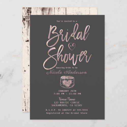 Rustic Glam Rose Gold Pink Grey Bridal Shower  Invitation
