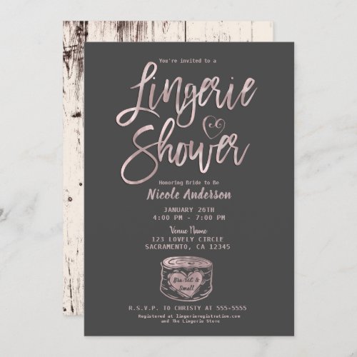 Rustic Glam Rose Gold Pink Grey Lingerie Shower  Invitation