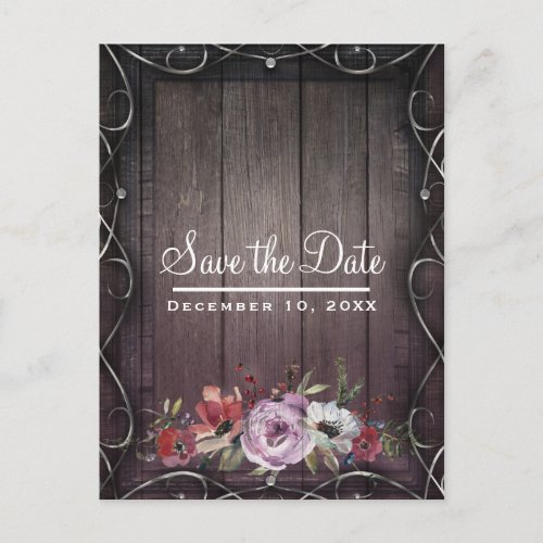 Rustic Glamour Barn Wood Floral Save the Date Announcement Postcard