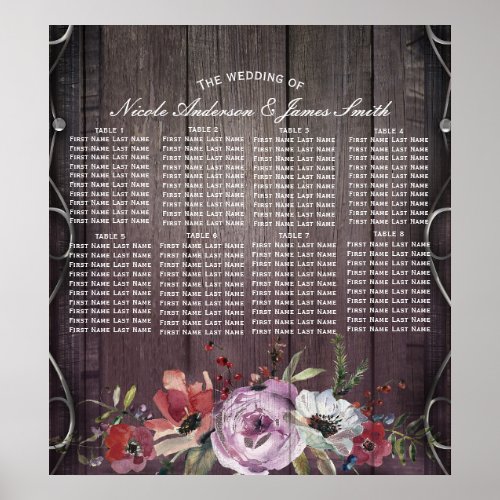 Rustic Glamour Barn Wood Flourish  Floral Seating Poster