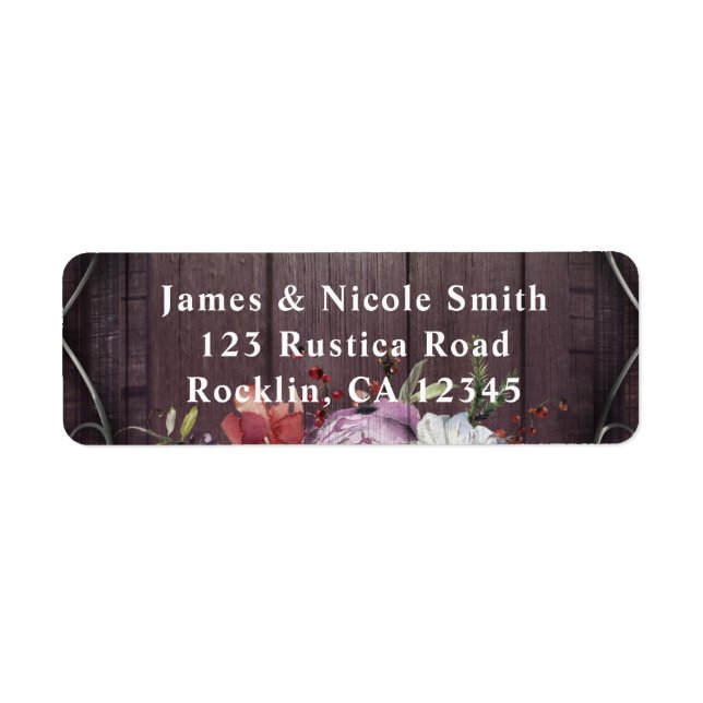 Rustic Glamour Barn Wood Flourish & Floral Wedding Label (Front)