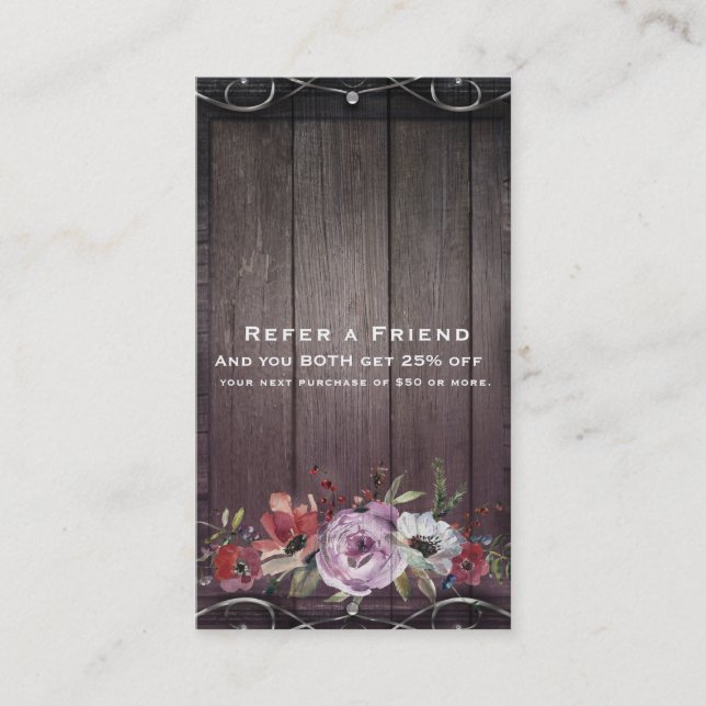 Rustic Glamour Barn Wood Flourish Refer a Friend Referral Card (Front)