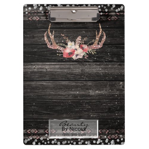 Rustic Glamour Boho Antlers Skull Personalized Clipboard