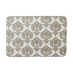 Rustic Glamour Burlap Royal Damask Chic Modern Bathroom Mat