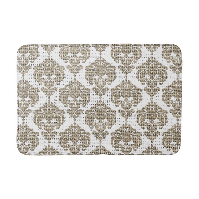Rustic Glamour Burlap Royal Damask Chic Modern Bathroom Mat (Front)