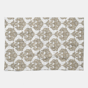 Rustic Glamour Burlap Royal Damask Chic Modern Kitchen Towel