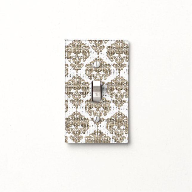 Rustic Glamour Burlap Royal Damask Chic Modern Light Switch Cover (In Situ)