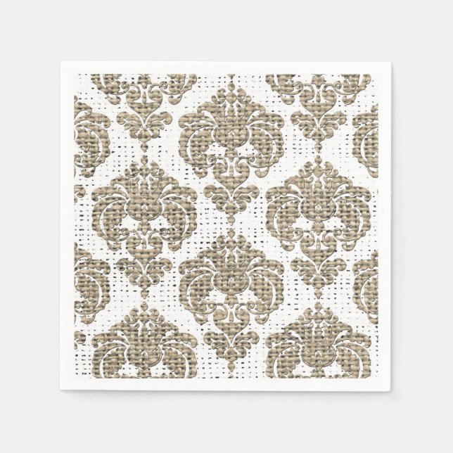 Rustic Glamour Burlap Royal Damask Chic Modern Paper Napkins (Front)
