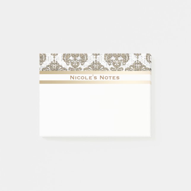 Rustic Glamour Burlap Royal Damask Chic Modern Post-it Notes (Front)