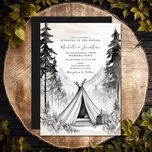 Rustic Glamping Camping Mountain Forest Wedding Invitation