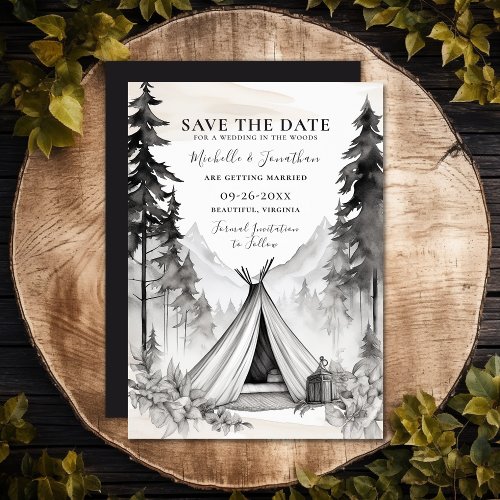 Rustic Glamping Camping Mountain Forest Wedding Save The Date