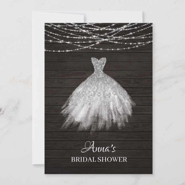*~* Rustic Glitter Bridal Shower Gown Bridal Dress Invitation (Front)